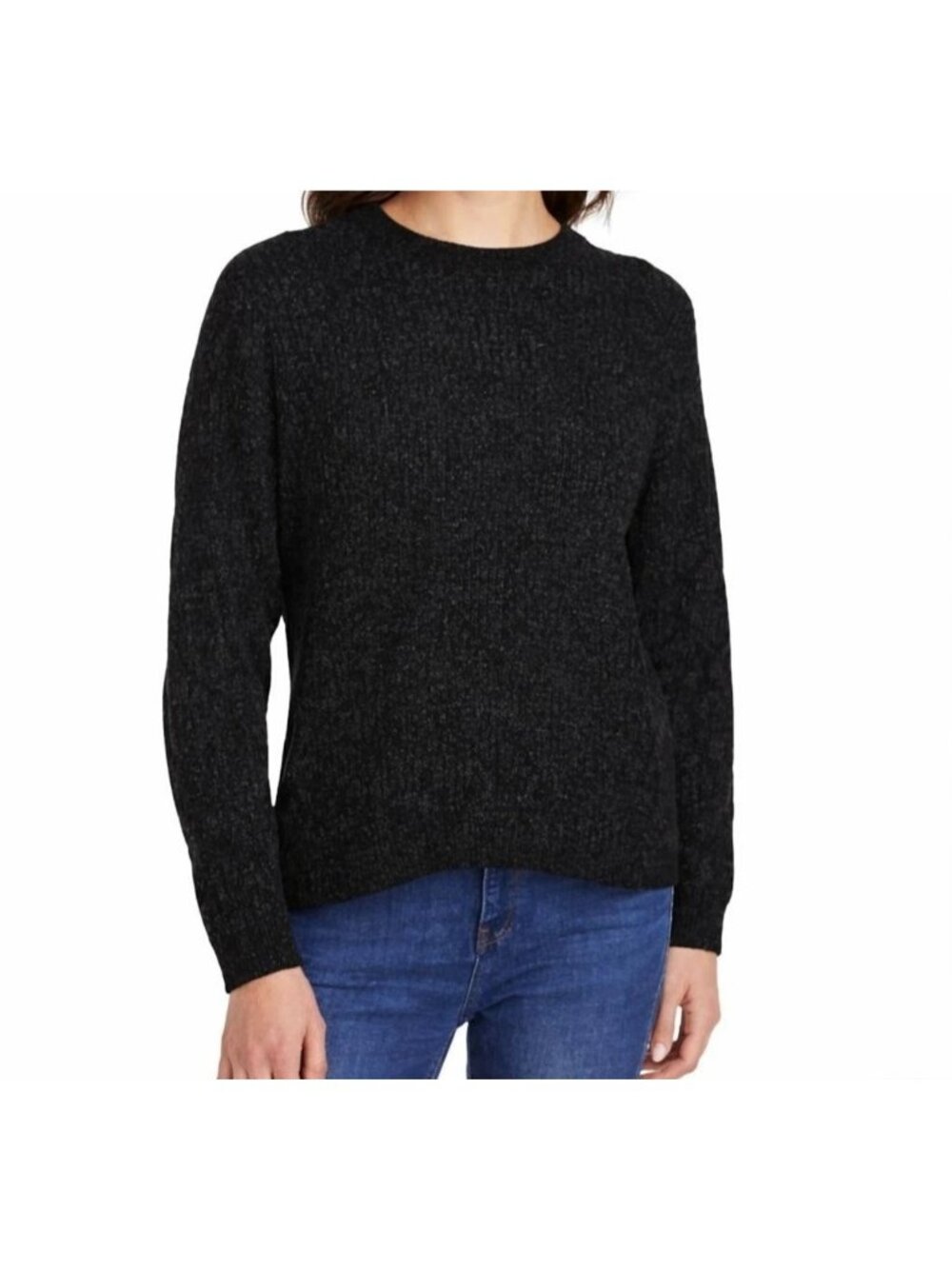 NWT Weatherproof Vintage Women's L Black Chenille Cable Knit Pullover Sweater